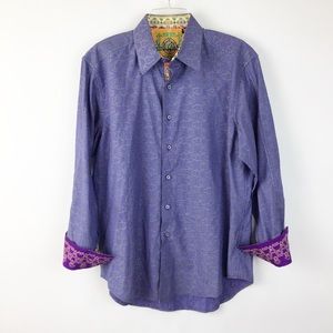 ROBERT GRAHAM Blue Purple Cotton Mens Medium Long Sleeve Shirt